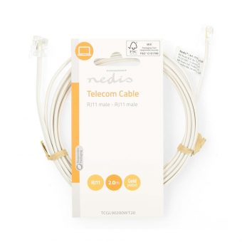 Nedis Cable RJ11 Male to RJ11 Male 2m White TCGL90200WT20 - Image 3
