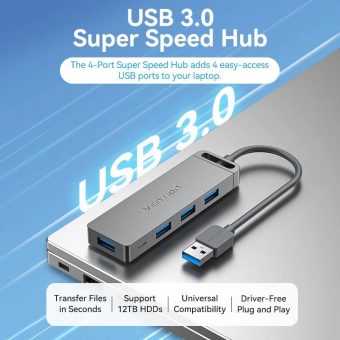 Vention USB 3.0 4-port Hub USB-A to 4xUSB-A with Power Supply 0.15m Black CHLBB - Image 2
