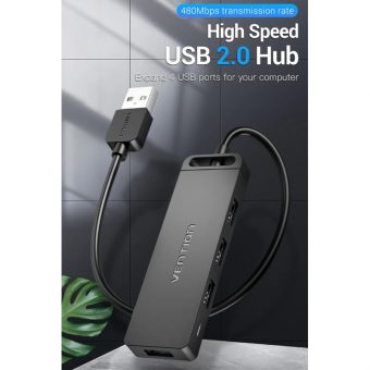 Vention USB 2.0 4-port Hub USB-A to 4xUSB-A with Power Supply 0.15m Black CHMBB - Image 2