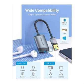Vention USB External Sound Card 0.15m Grey CDKHB - Image 5