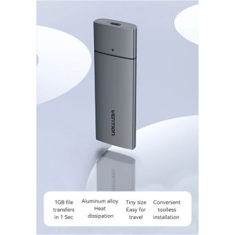 Vention M.2 NVMe SSD Enclosure USB-C 3.1 Grey Aluminum KPGH0 - Image 3