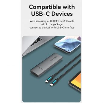Vention M.2 NVMe SSD Enclosure USB-C 3.1 Grey Aluminum KPGH0 - Image 7