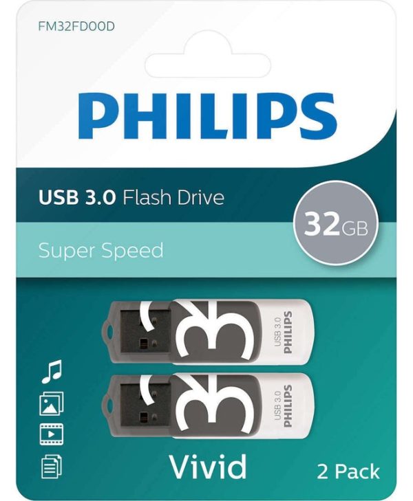 Philips Vivid USB-A 3.0 Stick 32GB 2-Pack Grey FM32FD00D/00