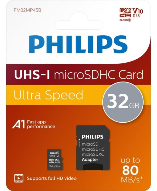 Philips microSDHC 32GB U1 UHS-I Class 10 with Adapter PHMSDA32GUHSIU1P2