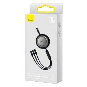 Baseus Bright Mirror USB 3-in-1 Cable USC-C Male to 1xMicro USB, 1x USB-C, 1xLightning 100W 3.5A 1.1m Black CAMJ010201 - Image 3