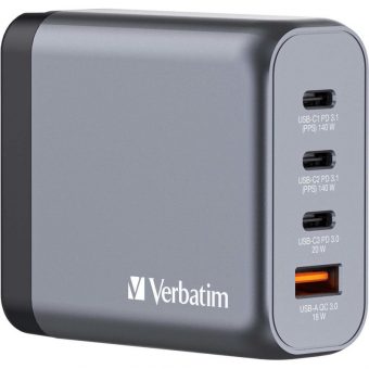 Verbatim GNC-140 GaN Charger Χωρίς Καλώδιο 3xUSB-C, 1xUSB-A PD 140W EU,UK,US Grey 32203