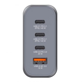 Verbatim GNC-140 GaN Charger Χωρίς Καλώδιο 3xUSB-C, 1xUSB-A PD 140W EU,UK,US Grey 32203 - Image 2