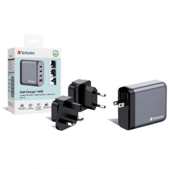 Verbatim GNC-140 GaN Charger Χωρίς Καλώδιο 3xUSB-C, 1xUSB-A PD 140W EU,UK,US Grey 32203 - Image 4