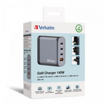 Verbatim GNC-140 GaN Charger Χωρίς Καλώδιο 3xUSB-C, 1xUSB-A PD 140W EU,UK,US Grey 32203 - Image 5