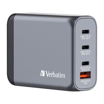 Verbatim GNC-100 GaN Charger Χωρίς Καλώδιο 3xUSB-C, 1xUSB-A PD 100W EU,UK,US Grey 32202