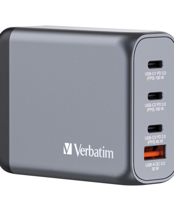 Verbatim GNC-100 GaN Charger Χωρίς Καλώδιο 3xUSB-C, 1xUSB-A PD 100W EU,UK,US Grey 32202