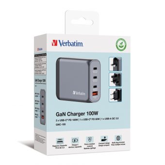 Verbatim GNC-100 GaN Charger Χωρίς Καλώδιο 3xUSB-C, 1xUSB-A PD 100W EU,UK,US Grey 32202 - Image 5