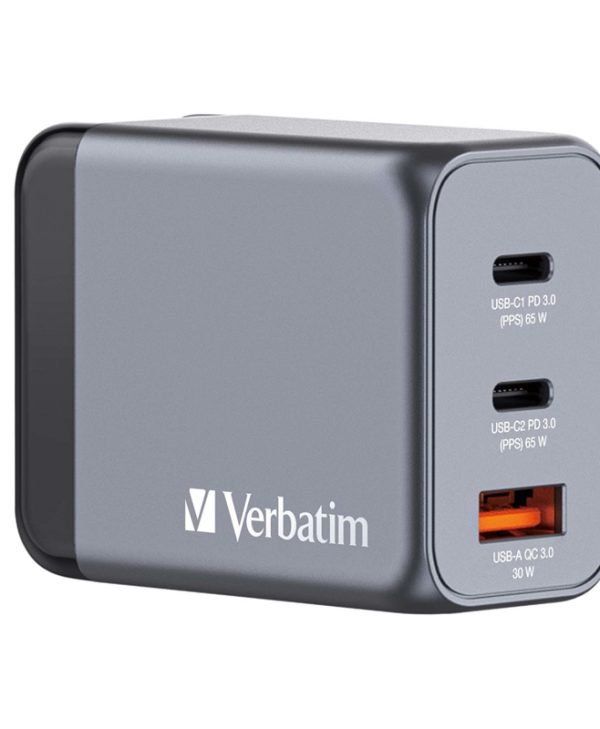 Verbatim GNC-65 GaN Charger Χωρίς Καλώδιο 2xUSB-C, 1xUSB-A PD 65W EU,UK,US Grey 32201