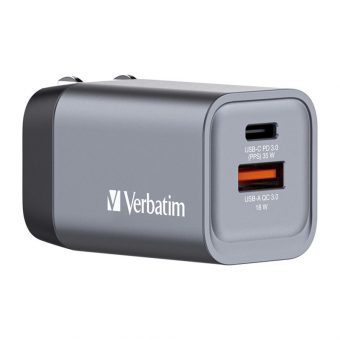Verbatim GNC-355 GaN Charger Χωρίς Καλώδιο 1xUSB-C, 1xUSB-A PD 35W EU,UK,US Grey 32200