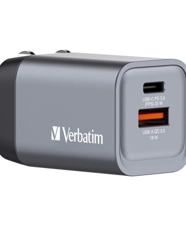 Verbatim GNC-355 GaN Charger Χωρίς Καλώδιο 1xUSB-C, 1xUSB-A PD 35W EU,UK,US Grey 32200