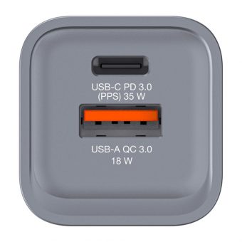 Verbatim GNC-355 GaN Charger Χωρίς Καλώδιο 1xUSB-C, 1xUSB-A PD 35W EU,UK,US Grey 32200 - Image 2