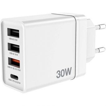 Verbatim CHR-30EU2 USB Charger 1xUSB-C PD 20W, 1xUSB-A QC 3.0, 2xUSB-A 10W White 49701
