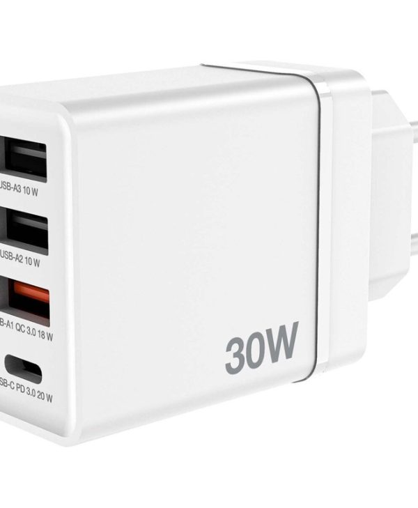 Verbatim CHR-30EU2 USB Charger 1xUSB-C PD 20W, 1xUSB-A QC 3.0, 2xUSB-A 10W White 49701