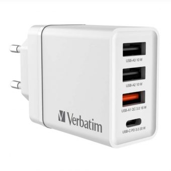 Verbatim CHR-30EU2 USB Charger 1xUSB-C PD 20W, 1xUSB-A QC 3.0, 2xUSB-A 10W White 49701 - Image 2