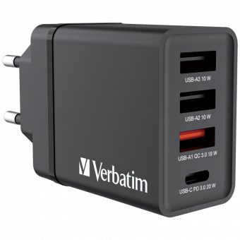 Verbatim CHR-30EU1 USB Charger 1xUSB-C PD 20W, 1xUSB-A QC 3.0, 2xUSB-A 10W Black 49700 - Image 2