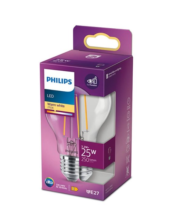 Philips E27 LED Warm White Filament Pear Bulb 2.2W LPH02332