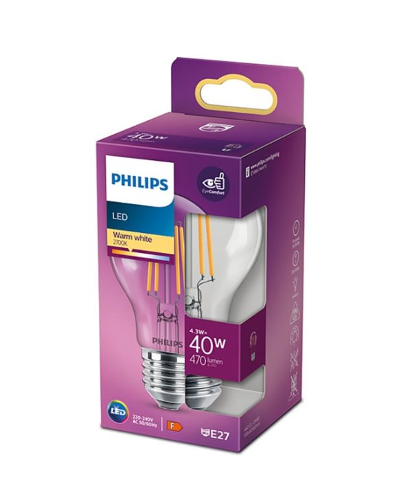 Philips E27 LED Warm White Filament Pear Bulb 4.3W LPH02334