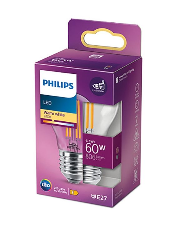Philips E27 LED Warm White Filament Ball Bulb 6.5W LPH02374