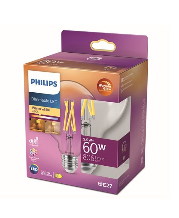 Philips E27 LED WarmGlow Filament Globe G95 Bulb 5.9W LPH02541