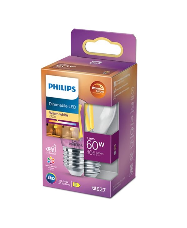 Philips E27 LED WarmGlow Filament Ball Bulb 5.9W LPH02547