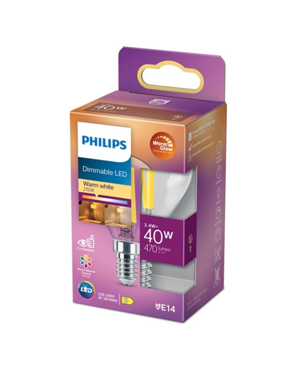Philips E14 LED WarmGlow Filament Ball Bulb 3.4W LPH02551