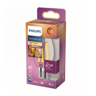 Philips E14 LED WarmGlow Filament Candle Bulb 3.4W LPH02559