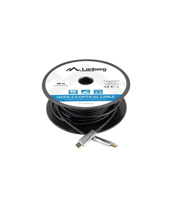 Lanberg Video Cable HDMI 2.0 (Active F.Optic) 4K 60Hz / 4K 144HZ Male - Male 40m Black, Silver CA-HDMI-20FB-0400-BK