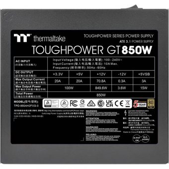 Thermaltake ToughPower GT 850W 12cm Fan Fully-Modular 80+ Gold Black PCIe 5.0 PS-TPT-0850FNFAGE-3 - Image 4
