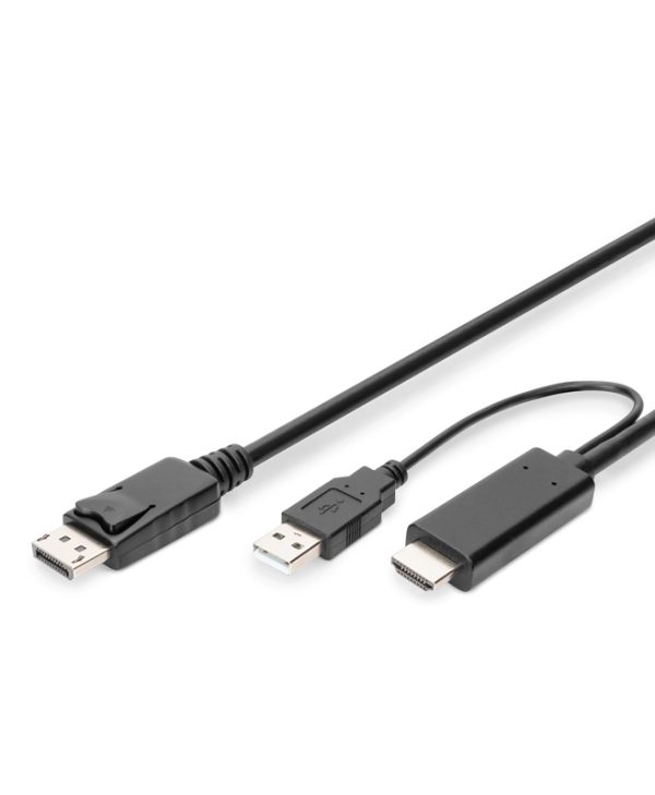 Digitus Converter HDMI 1.4 Male to DisplayPort+USB A Male Video Adapter 2m Black AK-330111-020-S