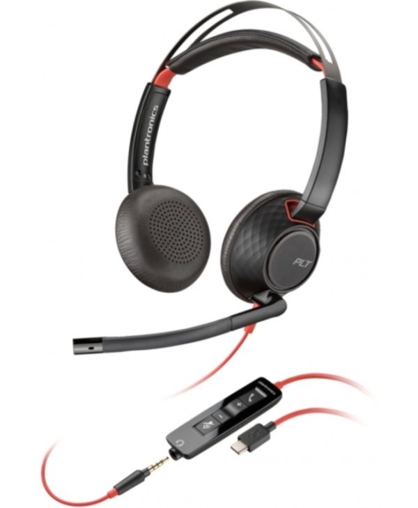 HP Poly Blackwire 5220 Stero Headset USB-A/USB-C/3.5mm Black 8X231AA
