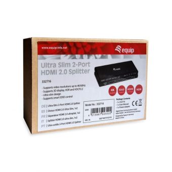 Equip 2 Port HDMI 2.0 Splitter Ultra Slim 4K/60Hz 332716