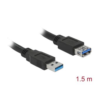 DELOCK USB 3.0/A Male - USB 3.0/A Female 1.5 m Black 85055