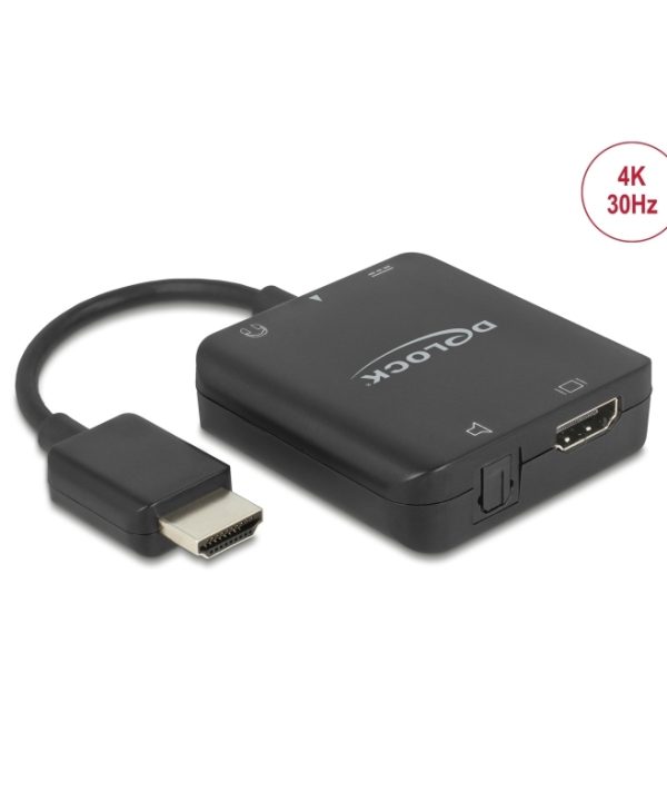 Delock Adapter HDMI Male To HDMI Female & Toslink Female S/PDIF & 3,5mm Stereo Jack Black 62784