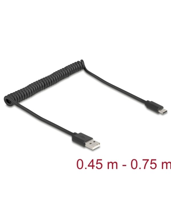 DELOCK USB Type-A Male - USB Type-C Male 0.45 m - 0.75 m Black 90368