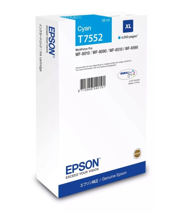 EPSON WF-8XXX T7552 Ink XL Cyan 100 ml C13T75524N