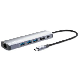 Manhattan USB-C PD 6-in-1 4K Docking Station With HDMI (4K@60Hz) & Gigabit Ethernet Silver 153959
