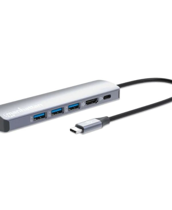 Manhattan USB-C PD 6-in-1 4K Docking Station With HDMI (4K@60Hz) & Gigabit Ethernet Silver 153959