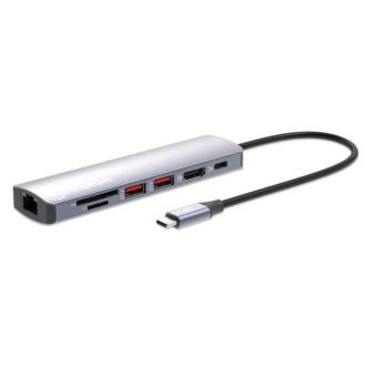 Manhattan USB-C PD 7-in-1 4K Docking Station With HDMI (4K@60Hz) Gigabit Ethernet & SD/microSD Card Reader Silver 153966