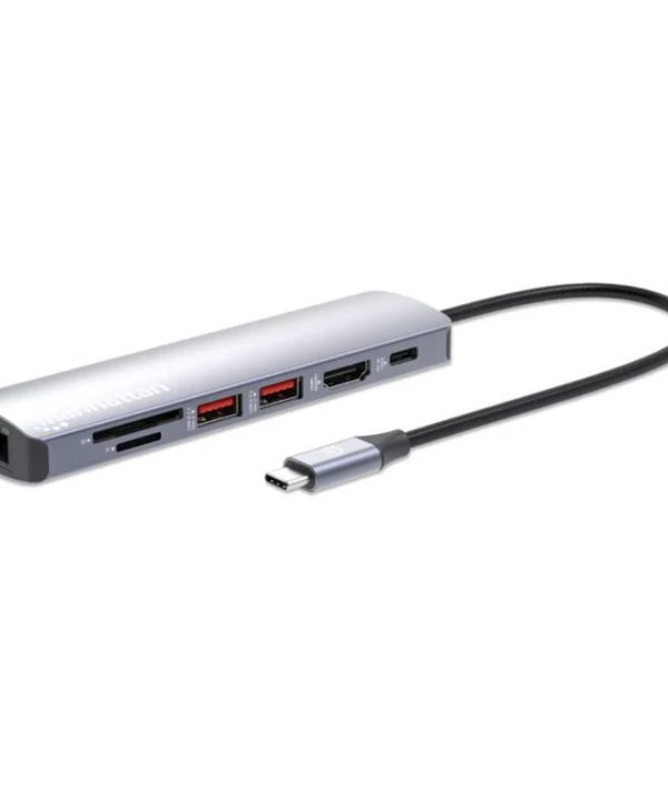 Manhattan USB-C PD 7-in-1 4K Docking Station With HDMI (4K@60Hz) Gigabit Ethernet & SD/microSD Card Reader Silver 153966