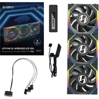 Lian Li Uni Fan SL Wireless LCD 120 ARGB 12cm Case Fan Triple pack + Controller Black G99.12SLLCD1W3B.00