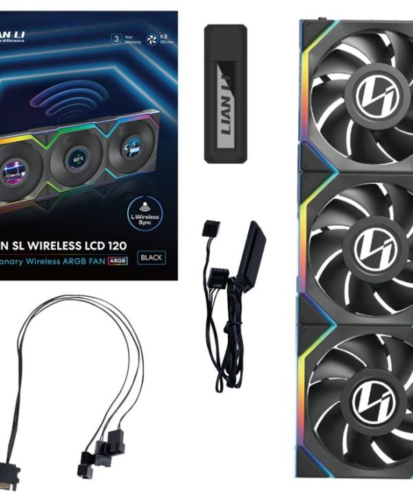 Lian Li Uni Fan SL Wireless LCD 120 ARGB 12cm Case Fan Triple pack + Controller Black G99.12SLLCD1W3B.00