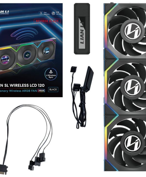 Lian Li Uni Fan SL Wireless LCD 120 ARGB 12cm Case Fan Reverse Edition Triple pack + Controller Black G99.12RSLLCD1W3B.00