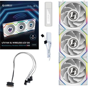 Lian Li Uni Fan SL Wireless LCD 120 ARGB 12cm Case Fan Reverse Edition Triple pack + Controller White G99.12RSLLCD1W3W.00