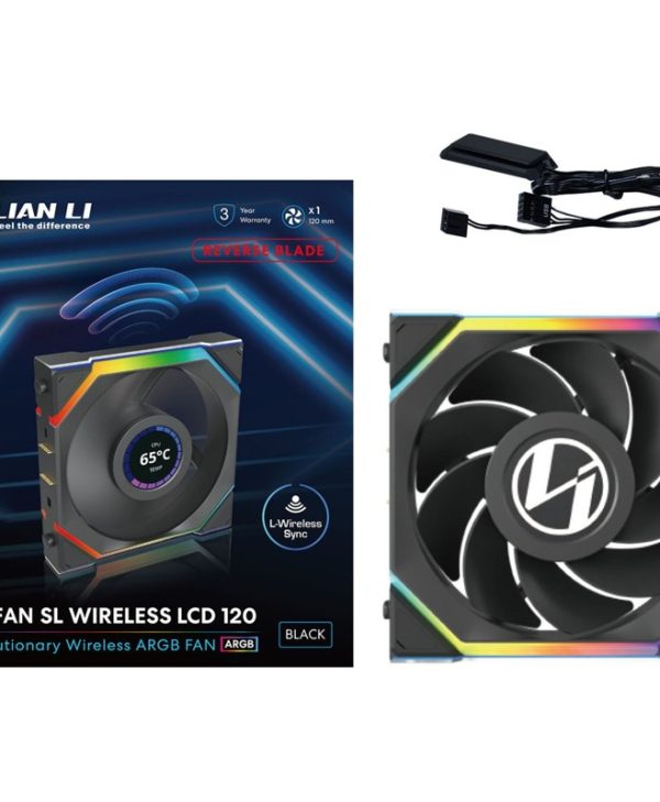 Lian Li Uni Fan SL Wireless LCD 120 ARGB 12cm Case Fan Reverse Edition Black G99.12RSLLCD1W1B.00