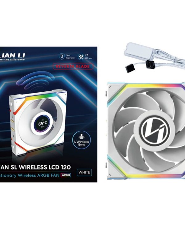 Lian Li Uni Fan SL Wireless LCD 120 ARGB 12cm Case Fan Reverse Edition White G99.12RSLLCD1W1W.00